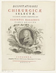Portrett av Albrecht von Haller Albert Haller (tittel på objekt) Tittelside for: Albrecht von Haller, Selected Surgical Discourses, 1755 av Louis Joubert