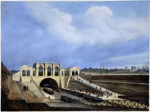Jernbane fra Paris til Saint Germain - i "Paris i 1837" av Arnout av Louis Jules Arnout