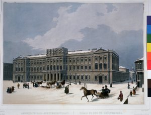 Mariinsky-palasset på St Isak-plassen i St. Petersburg. Litografi av Louis Jules Arnout (1814-1868), fargelagt i akvarell, ca. 1840. Fransk kunst, klassisisme. A.Push av Louis Jules Arnout
