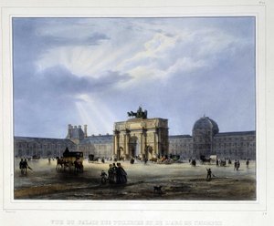 Tuileries-palasset og Triumfbuen du Carrousel - i "Paris en 1837" av Arnout av Louis Jules Arnout