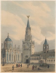 Spasskaya Tower Saviour Gates og Saint Catherine Church of Ascension-klosteret i Moskva Kr. av Louis Jules Arnout