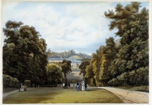 Chateau de Saint Cloud, siden av parken. I "Paris og omegn" av Louis Julien Jacottet
