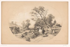 Rytter ber om informasjon underveis Le renseignement (tittel på objekt) Pittoreske turer (serietittel) Promenades pittoreske (serietittel på objekt) av Louis Julien Jacottet