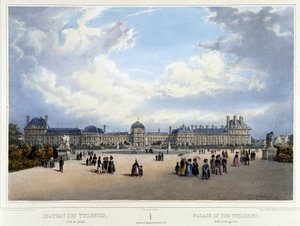 Utsikt over palasset og hagen til Tuileriene - i "" Promenade dans Paris et ses environs", av Jacottet og Benoist, Paris, v.1840