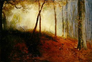 Hjort i ved (olje på panel) av Louis Kolitz