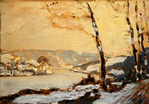 Fulda-dalen, nær Kassel, med snø (olje på papp)