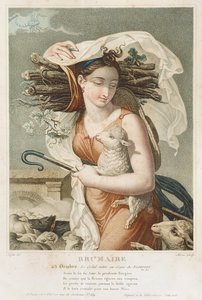 Brumaire (oktobernovember), andre måned i den republikanske kalenderen, gravert av Tresca, fransk, ca. 1794 (gravering)