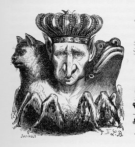 Bael - Baal - (demon) - Bael er sjefen for den helvetes makt - i "" Le dictionnaire infernal"" av Collin de Plancy - Gravering av L. Breton. Paris
