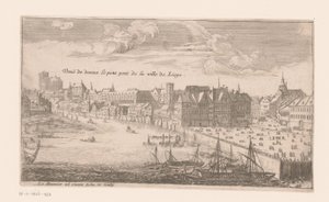 Utsikt over Liège Vue de dessus le petit pont de la ville de Liege (tittel på objekt) av Louis Le Meunier