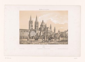 Zicht op de Abbaye aux Hommes met de Eglise Saint-Étienne te Caen Caen. Den store Etienne, eller Abbey of Men (tittel på objekt) Hedendaags Frankrijk (serietittel) Frankrike i dag (serietittel på objekt)