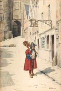 Vandrende Minstrel, Gamle Nürnberg, 1843-84. av Louis Leloir
