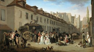 Ankomst av diligensen i gårdsplassen til Messageries av Louis Leopold Boilly