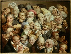 Karikatur: serie latterlige uttrykk "" gjenforening av 35 uttrykkshoder"" Maleri av Louis Leopold Boilly (1761-1845) ca. 1825 Olje på tre Dim. 0,19x0,25 m Tourcoing, musee des Beaux Arts - Gjenforening av 35 ansiktsuttrykk. Tegneserie: studier av r