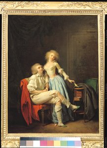 Par med en rømt fugl (olje på lerret) av Louis Leopold Boilly