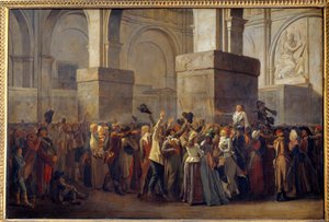 Den franske revolusjon; “” Triumph of Marat”” Deputaten Jean Paul Marat (1743-1793) ble triumfert av folket etter hans frifinnelse av Revolutionary Tribunal i 1793. Maleri på maruflepapir av Louis Leopold Boilly (1761-1845) 1700-talls søn. 0,8x1,2 av Louis Leopold Boilly