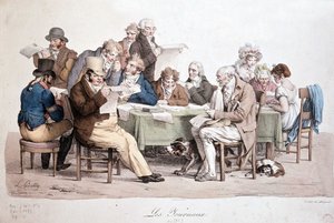 Menn som leser aviser - gravering av Louis Boilly med tittelen "" Les journaux"" av Louis Leopold Boilly