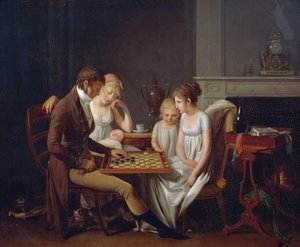 Maleri av familiespill av dam, ca 1803, av Louis Leopold Boilly (1761-1845), olje på lerret, Frankrike av Louis Leopold Boilly
