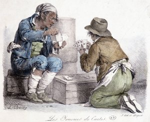Kortspillerne, gravering av L. Boilly, ca 1820. av Louis Leopold Boilly