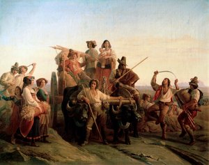 Ankomsten av innhøstingsmaskiner i de pontinske myrene, 1833