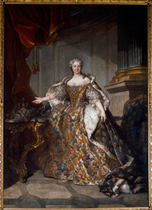 Portrett av Marie Lesczinska (Lesczynska) (1703-1768) Dronning av Frankrike Maleri av Louis Tocque (1696-1772) 1740 Søn. 2,77x1,91 m - Portrett av Marie Leczinska (Leszczynska) (1703-1768) - Maleri av Louis Tocque (1696-1772), olje på lerret (277x7x191 cm) av Louis Tocqué