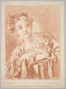 En ung jente som holder en katt, 1769. av Louis Marin Bonnet