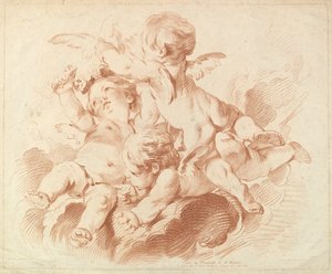 LAir The Air: A Group of Three Putti on Clouds, 1700-tallet. av Louis Marin Bonnet