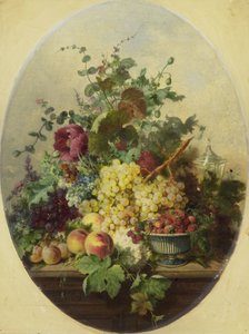 Stilleben med frukt og blomster av Louis Martinet