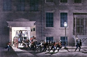 The Night Alarm, pub. av Currier og Ives, New York