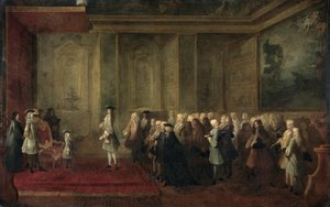 Mottakelsen av Cornelis Hop (1685-1762) som legat for generalstatene ved domstolen til Louis XV, 24. juli 1719 av Louis Michel Dumesnil