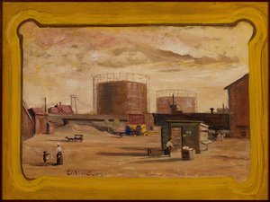 Gasstanker ved slutten av 23rd Street, New York, 1909. av Louis Michel Eilshemius