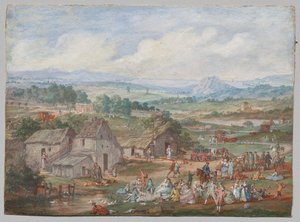 En festpiknik i nærheten av en landsby av Louis Nicolas van Blarenberghe