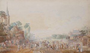 Hertugen av Penthievre med Benjamin Franklin på høyre side deltar på en gjennomgang av hans frivillige regiment ved siden av slottet hans ved Rambouillet av Louis Nicolas van Blarenberghe