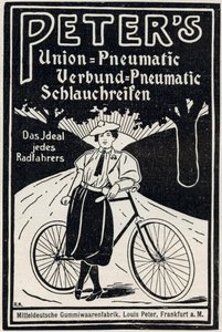 Annonse for Peters pneumatiske sykkeldekk, 1898 av Louis Peter