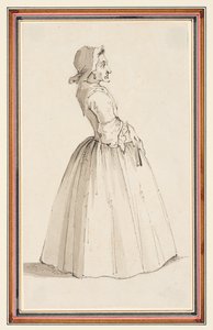 Stående kvinne, vendt mot høyre (blyant, penn og blekk og akvarell på papir) av Louis Philippe Boitard