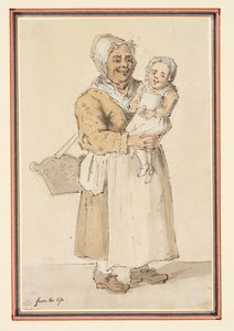 Studie av en kvinne og et barn hentet fra livet (blyant, penn og blekk og akvarell på papir) av Louis Philippe Boitard
