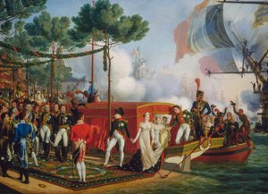 Napoleon Bonaparte og Marie Louise lander i Antwerpen av Louis Philippe Crepin