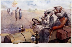 Tapt! Reisende som leter etter veien på landsbygda. Gravering av Louis Remy Sabattier (1863-1935), begynnelsen av det 20. århundre. Paris, Musee Carnavalet