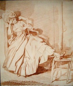 Studie av en sovende jente (rødt kritt på papir) av Louis Rolland Trinquesse