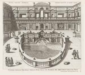 Nymphaeum i de Villa Giulia te Roma Fontene laget av pave Iiulio tredje i Roma i Via Flaminia (...) (tittel på objekt) Fontenene i palassene og hagene i Roma (serietittel) Fonteinen in de paleizen en tuinen van Rome (serietittel) av Louis Rouhier
