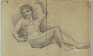 Studie av tilbakelent nakenfigur