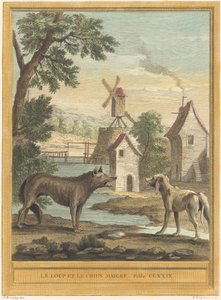 Ulven og den tynne hunden av Louis Simon Lempereur after Jean Baptiste Oudry
