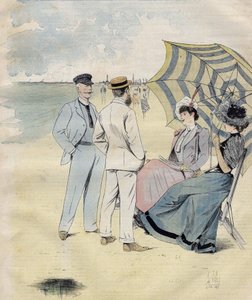 Sea baths: on the beach. from L. Vallet Watercolour. 1892.
