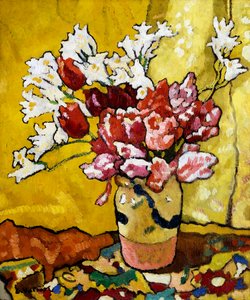 Vase, tulipaner og hvite blomster av Louis Valtat