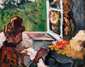 Kvinne sittende ved vinduet, detalj, ca. 1903 (olje på papp) av Louis Valtat