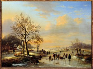 Skatere. Maleri av Louis Verwee (1807-1877) av Louis Verwee
