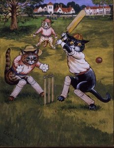 Katter som spiller cricket av Louis Wain
