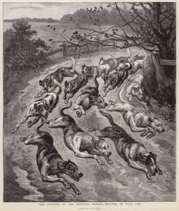 Hunder i full gråt ved starten av jaktsesongen (litho) av Louis Wain