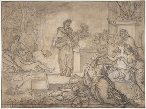 Offer ofret før en statue av Jupiter, 1600-tallet.