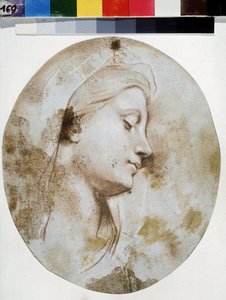 ""Visage de Vierge"" (Jomfruens leder) Sanguine-tegning av Louis de Boullogne II den yngre (1657-1733) Pushkin-museet, Moskva