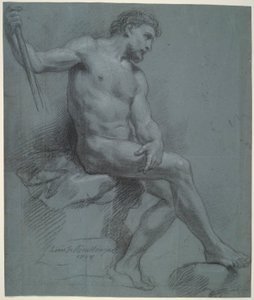 Sittende mann naken i profil av Louis de Boullogne the Younger